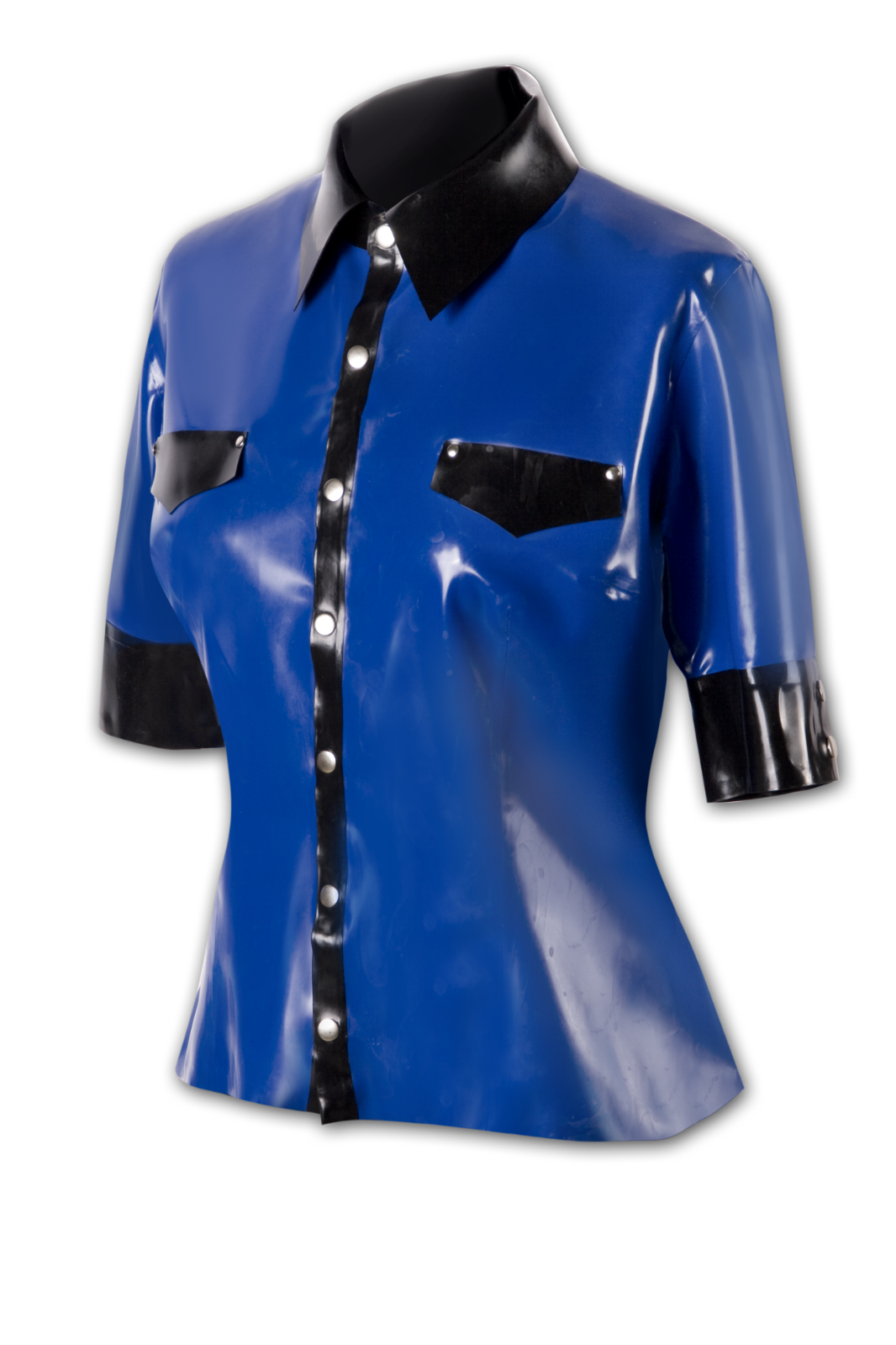 Latex  Kurzarm Damen Bluse mit Kragen blau  36